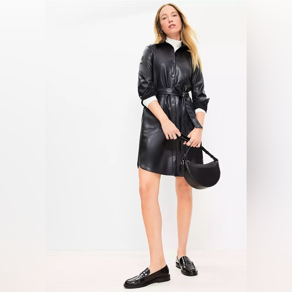 LOFT Black Faux Leather Dress